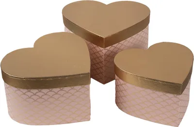 Image de Clayre & Eef Set de 3 boîtes de rangement 27x24x15 / 24x21x14 / 21x19x12 cm rose doré Carton