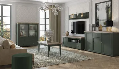 Produktbild von Wohnzimmer-Set HOME 5 tlg Schrankwand mit Couchtisch Grün Eiche Lefkas