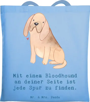 Produktbild von Mr. & Mrs. Panda Shopping Tasche Bloodhound Spur - Sky Blue - Geschenk, Geruchserkennung, Hunderasse, Jutebeutel, Schultasche, Tote Bag, freundlicher Hund, Hunderassen