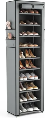Image de Étagère à chaussures, 11 niveaux, 45 x 30 x 175 cm, pour 20 à 22 paires de chaussures, housse anti-poussière, idéale pour l'entrée