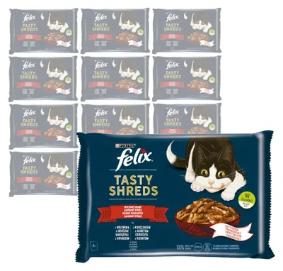 Zdjęcie produktu dla Purina Felix Tasty Shreds Mokra Karma Dla Kota Wiejskie Smaki W Sosie 48x80g Z Wołowiną I Kurczakiem