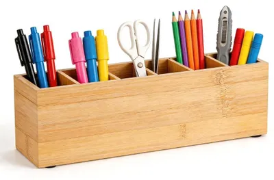 Obrázek produktu pro Držák na psací potřeby pro děti – dřevěný organizér na stůl se 6 přihrádkami