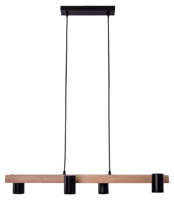 Produktbild von Pendelleuchte - 4er Pendelleuchte "FRIDA" L: 80cm schwarz, Hängelampe im Scandi Style, ausMetall und Naturmaterialien in schwarz, 120 cm hoch, Maße 80 x 24 cm, GU10-Fassung