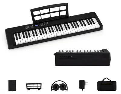 Produktbild von KOMFOTTEU Digitales Klavier mit 61 Tasten faltbar, Keyboard Piano mit Kopfhörer, Pedal, Notenständer, Digitalpiano mit 128 Sounds & Rhythmen, Klavierkeyboard mit Tasche (Schwarz)