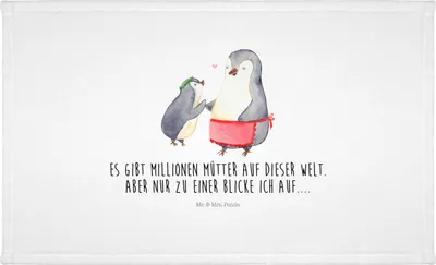 Produktbild von Mr. & Mrs. Panda Handtuch Pinguin mit Kind - Weiß - Geschenk, Mama, gesichtstuch, Muttertag, gesichtshandtuch, kleines, Mutter, Flauschtuch, Vorbild, 50x100