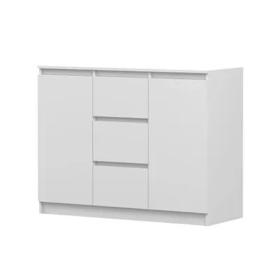 Image de Commode SOLO 2D3S, chambre à coucher, buffet 120 cm blanc/blanc, deux portes, trois tiroirs, sans poignées