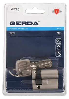 Produktbild von Gerda E1 10/30 Profilzylinder nickelfarben im Blisterpack