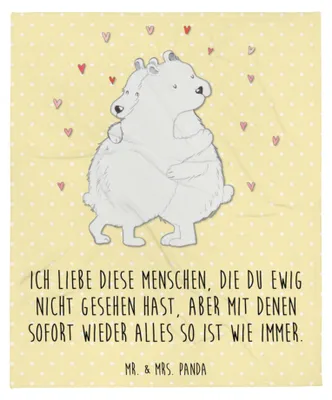 Produktbild von Mr. & Mrs. Panda Decke Eisbär Umarmen - Gelb Pastell - Geschenk, Tagesdecke, Lustige Sprüche, Bettdecke, Sofadecke, Kuscheldecke, Plaid