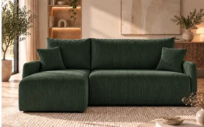 Productafbeelding van Eckbank FLUFFY, L-vormig, universeel, modern slaapbank met slaapfunctie en opbergruimte, slaapbank, bank met omkeerbare bekleding, GROEN - POSO 14