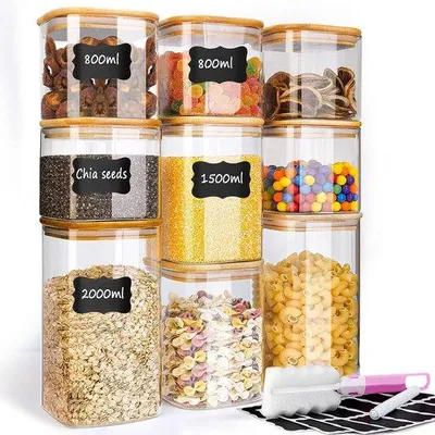 Produktbild von Glas-Vorratsdosen-Set, 9-teilig, luchtdicht, für Kaffee und Kräuter