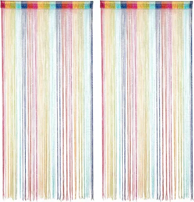 Imagen del producto de Cortina de hilo – Multicolor – 2 unidades – Protección contra insectos – Para puertas de balcón – Cortina – Cortina con flecos – Separador de ambientes – Mosquitera