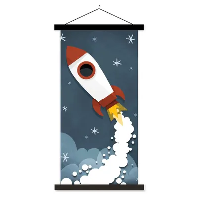 Produktbild von MuchoWow® Textilposter Illustration - Rakete - Kinder 40x80 cm mit schwarzem Rahmen - Wandemalerei