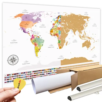 Produktbild von Weltkarte zum Rubbeln mit Klickschiene I Weiß Gold  I 84,1 x 59,4 cm I Landkarte | Freirubbeln I Rubbelweltkarte | Scratch Off World Map I Englisch
