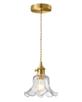 Produktbild von EDISHINE Moderne Pendelleuchte mit klarem Blüten-Glasschirm, höhenverstellbares 1,5 m Hanfseil, E27 Deckenlampe mit Drehschalter für Kücheninsel