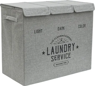 Produktbild von 3 Fächer Wäschekorb mit Deckel - 84L Wäschesammler Faltbar - 60x30x50 Wäschebox