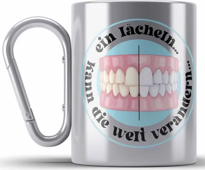 Produktbild von Trendation - Zahntechniker Edelstahl Tasse Karabiner Geschenk Zahnarzt Lustig Praxis Geschenkidee Zahnarzthelferin Zahntechniker Zahnärztin - Ein Lächeln Kann die Welt verändern Zahnmedizinische Fachangestellte (Silber)