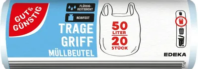 Image de GUT&GÜNSTIG 2251213006 Sacs poubelle GUT&GÜNSTIG 50,0 l transparent, 20 pcs.