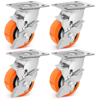 Productafbeelding van 100 mm PolyurethanWielen Voor Steekwagen Met Rem - Set Van 4