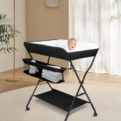 Obrázek produktu pro Přebalovací stolek pro miminka - přenosný a skládací - rozměry 86 x 62 x 96 cm - černý