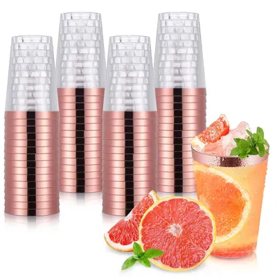 Obrázek produktu pro 60 kusů růžových plastových kelímků zlaté barvy – objem 360 ml, vhodné na oslavy