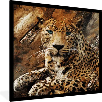 Produktbild von MuchoWow® Gerahmtes Poster Leopard - Tiere - Wild 40x40 cm - Poster mit Schwarzem Bilderrahmen Wandposter Rahmen Foto Bilder - Mit Rahmen - Wanddekoration Schlafzimmer