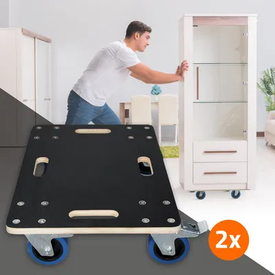 Zdjęcie produktu dla ECD Germany 2x wózek transportowy na kółkach z PP z 2x hamulcem postojowym, 40x60 cm, do 800 kg płyty sitodrukowej, do transportu ruchomych mebli