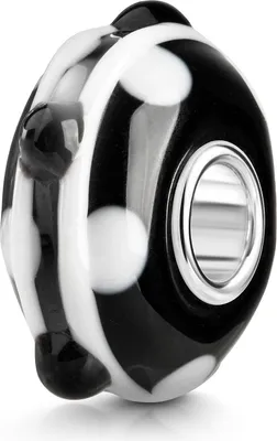 Produktbild von MATERIA by Matthias Wagner 3D Glas Bead schwarz Linien Punkte weiß Anhänger für Armband 1604