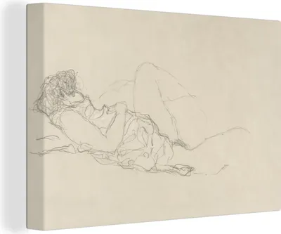 Produktbild von OneMillionCanvasses® - Leinwandbilder - 140x90 cm, Schlafende Frau - Gemälde von Gutsav Klimt, Wandbilder Kunstdruck Wanddekoration - Foto auf Leinwand - Gemälde auf Holzrahmen