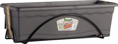 Produktbild von Pflanzgefäß mit integriertem Untersetzer 60x24cm + Metallständer. Farbe anthrazit.