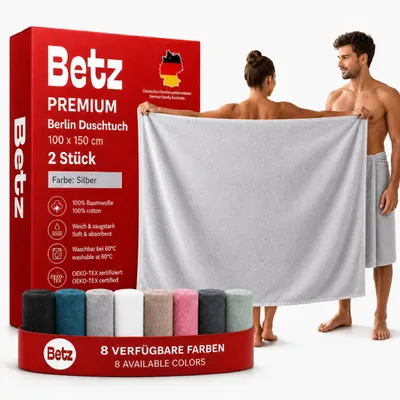 Produktbild von Betz Maxi Duschtuch Berlin 2 Stück – großes Frottee Duschtuch 100x150 cm aus 100% Baumwolle – saugstark & weich – hochwertiges Handtuch- silbergrau