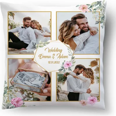 Obrázek produktu pro Personalizovaný HOHZEIT FOTO DÁREK s vlastní fotografií (45 x 45 cm) Fotopolštář s potiskem fotografií a textu k výročí, narozeninám, Valentýnu (s výplní) Svatba [091]
