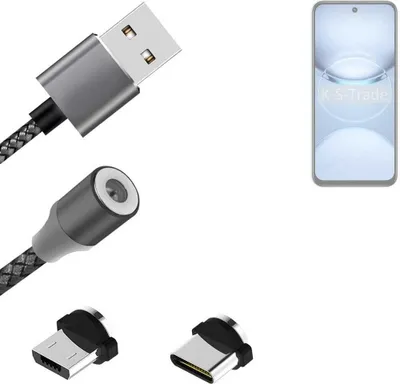 Produktbild von K-S-Trade Hochwertiges Magnet-Lade-kabel Sync-Kabel Daten-Kabel kompatibel mit Tecno Spark 30 5G mit USB-Typ-C-Anschluss und Micro-USB-Anschluss 2A