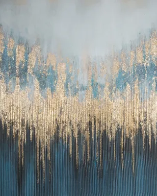 Produktbild von Handgemaltes abstraktes Gemälde, Glamour-Stil, 80x100 cm, Marineblau und Gold