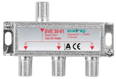 Produktbild von Axing SVE03001, Kabelsplitter, 75 Ohm, 5 - 2400 MHz, Silber, 1 Stück(e), 1x F-type