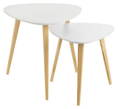Produktbild von Set mit 2 Beistelltischen aus Holz und PB in Weiß und Natur