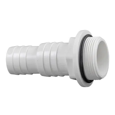 A white plastic hose adapter with a threaded end and a rubber O-ring, shown against a white background.
