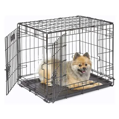 Image de IvoQ Cage pour chien M - Noir - 75.5x47x54.5cm - Double Porte - Pliable et Durable - Métal