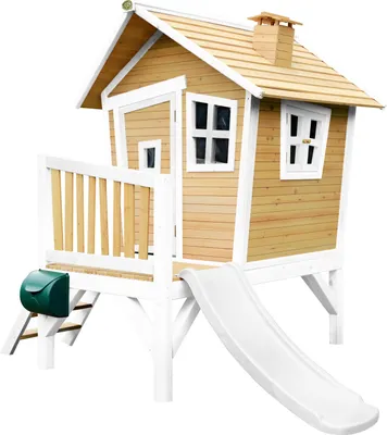 Produktbild von AXI Spielhaus Robin mit weißer Rutsche | Stelzenhaus in Braun & Weiß aus Holz für Kinder | Spielturm für den Garten