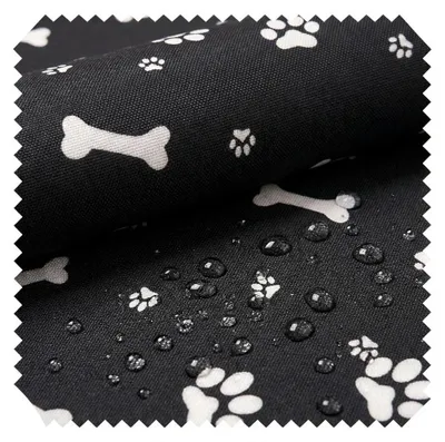 Produktbild von novely® OXFORD 210D - D26 Knochen Hund Pfoten Schwarz Weiß - Bedruckter Polsterstoff - Outdoor Dekostoff - Wasserabweisende Reißfeste Meterware 1lfm
