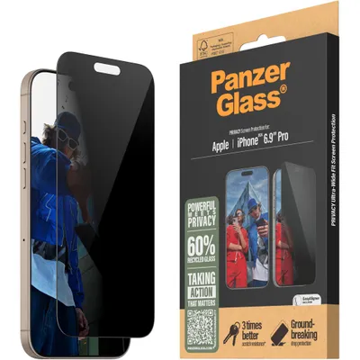 Productafbeelding van PanzerGlass Privacy Ultra-Wide Fit Anti-Bacterial Screenprotector incl. applicator voor de Apple iPhone 16 Pro Max