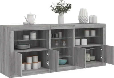 Produktbild von vidaXL Sideboard mit LED-Leuchten Grau Sonoma 181,5x37x67 cm