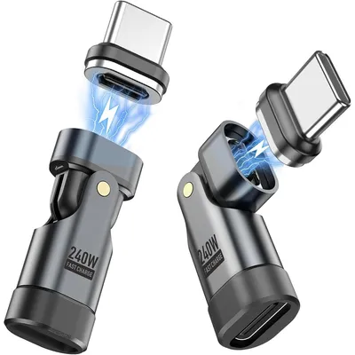 Produktbild von 240W USB-C Schnellladeadapter, 540° drehbar, Type-C/Lightning/Micro, Aluminium, 48V5A, 2er-Set, Ladegerät Schnellladung, Universal