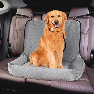 Productafbeelding van Autostoel voor honden, geschikt voor grote en middelgrote honden, wasbaar, afneembaar, met veiligheidsgordel, grijs, 80x55x20 cm