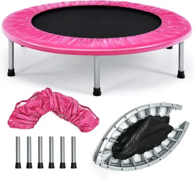 Produktbild von GOPLUS Faltbares Trampolin, Kindertrampolin aus Stahl, Fitnesstrampolin bis zu 150 kg Belastbar, Falttrampolin mit Rutschfesten Füßen, Leicht Tragbar 96x96x21,5cm