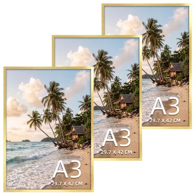A3-Fotorahmen aus Aluminium, gold, 3er-Set, 29,7x42 cm