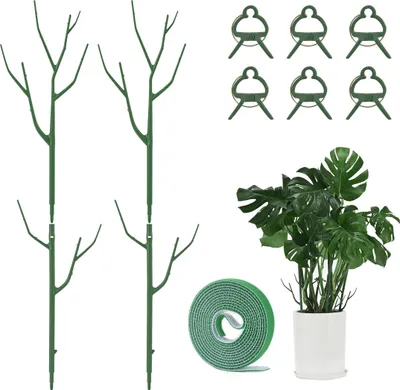 Produktbild von 4er-Pack Pflanzenstützen, 71 cm lange Pflanzenstäbe mit Verlängerungsstangen, Pflanzenclips und Pflanzenbindern für Topfpflanzen wie Monstera