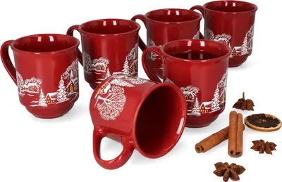 Immagine prodotto di set di 6 tazze da vin brulè da 0,2 litri rosso Paesaggio natalizio in Vetroceramica, calibrata