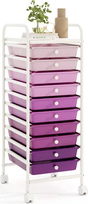 Produktbild von COSTWAY Rollwagen Rollcontainer mit 10 stapelbaren Schubladen, Badrollwagen Metallgestell, Badtrolley, Badregal, Beistellwagen Lila