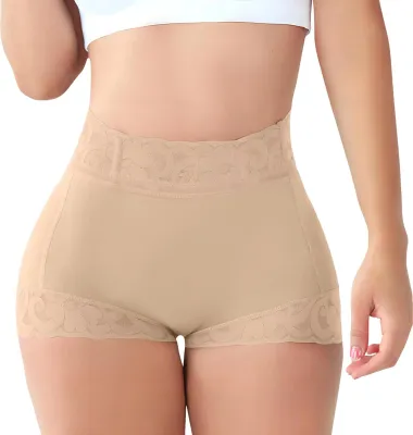 Produktbild von Damen Po-Former, hohe Taille, Bauchkontrolle, elastisch, Übergröße, schlanke Figurformende Unterhose mit Spitzengürtel, Stahlstäbchen, hüftformendes Höschen
