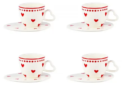 Produktbild von Kaffeetassen und Untertassen mit Herzmotiv – 4er-Set